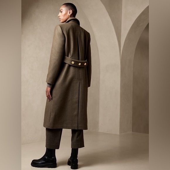 Banana Republic Cian Melton Great Coat M Olive Green NWT Gold Buttons Wool Blend - Picture 4 of 15